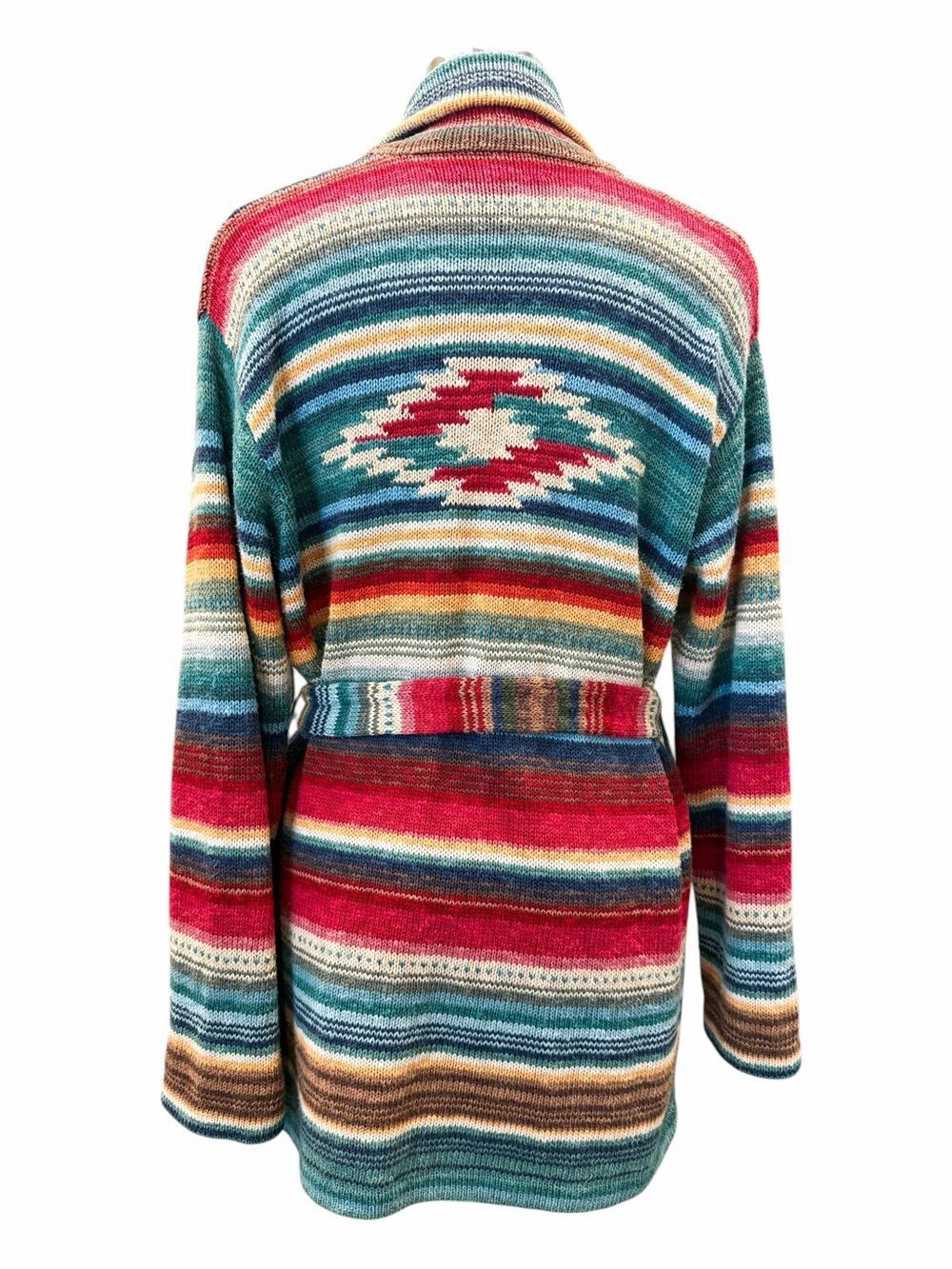 Vintage Ralph Lauren Hand Knit Linen Cotton Belted Sweater Southwestern Santa Fe - Picture 5 of 16